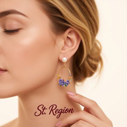 Pearl and Cubic Zirconia Floral Cluster Hoop Drop Earrings, drop earrings for women, styled look