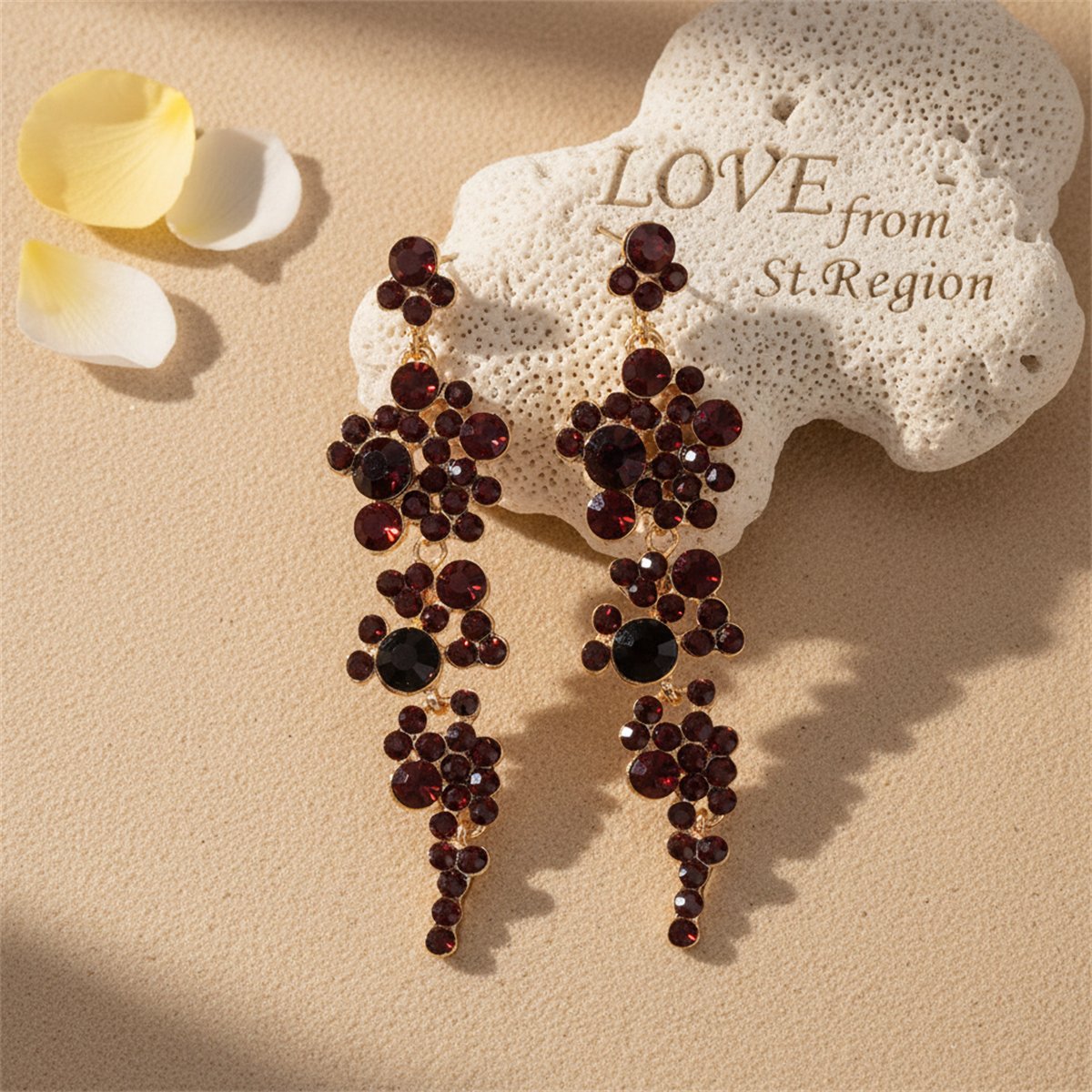 Black Cubic Zirconia and 18K Gold-Plated Cluster Drop Earrings, gold drop earrings for women, lifestyle look