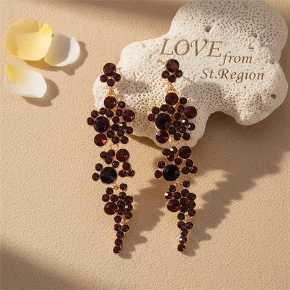 Black Cubic Zirconia and 18K Gold-Plated Cluster Drop Earrings, gold drop earrings for women, lifestyle look