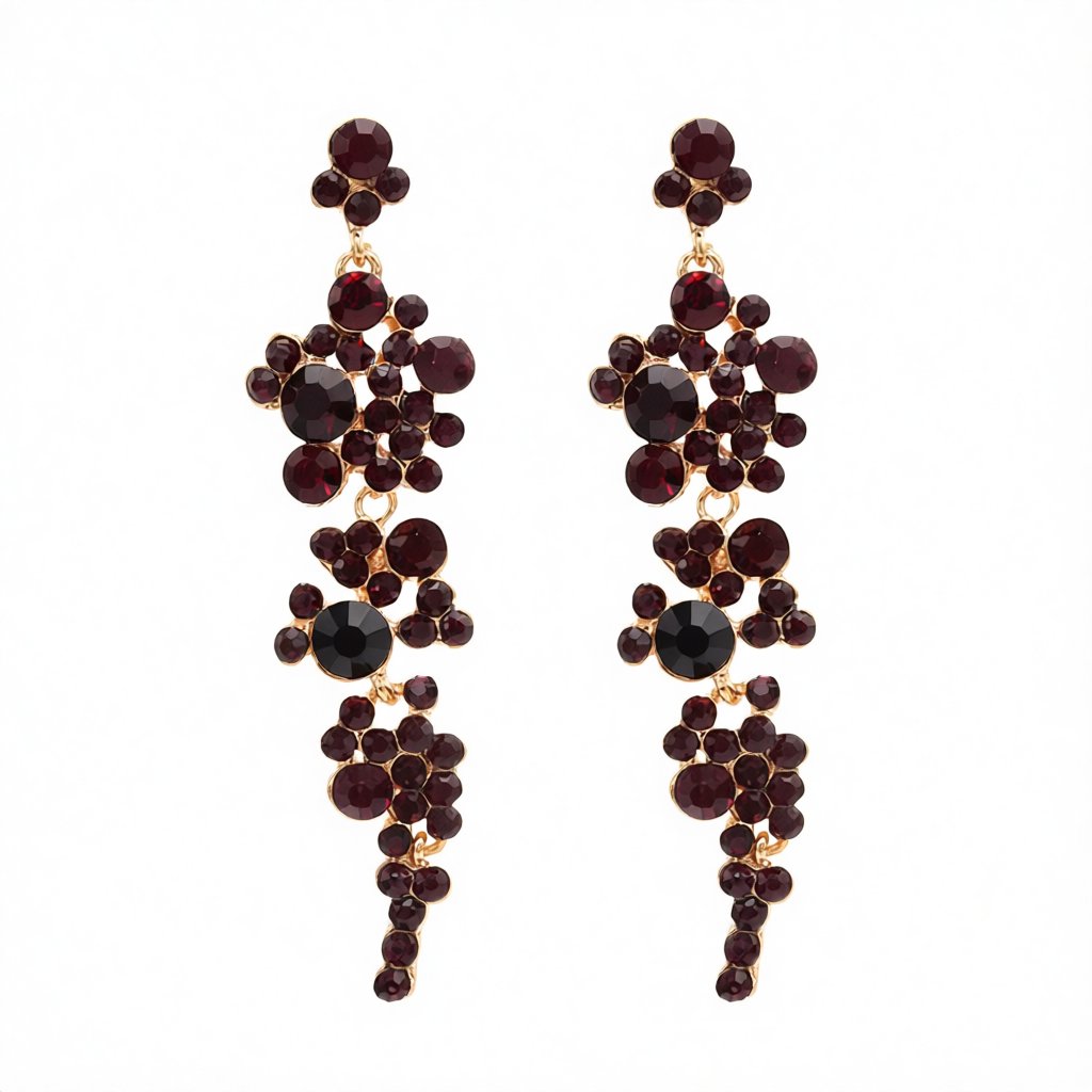 Black Cubic Zirconia and 18K Gold-Plated Cluster Drop Earrings, gold drop earrings for women, elegant gift for her, side view