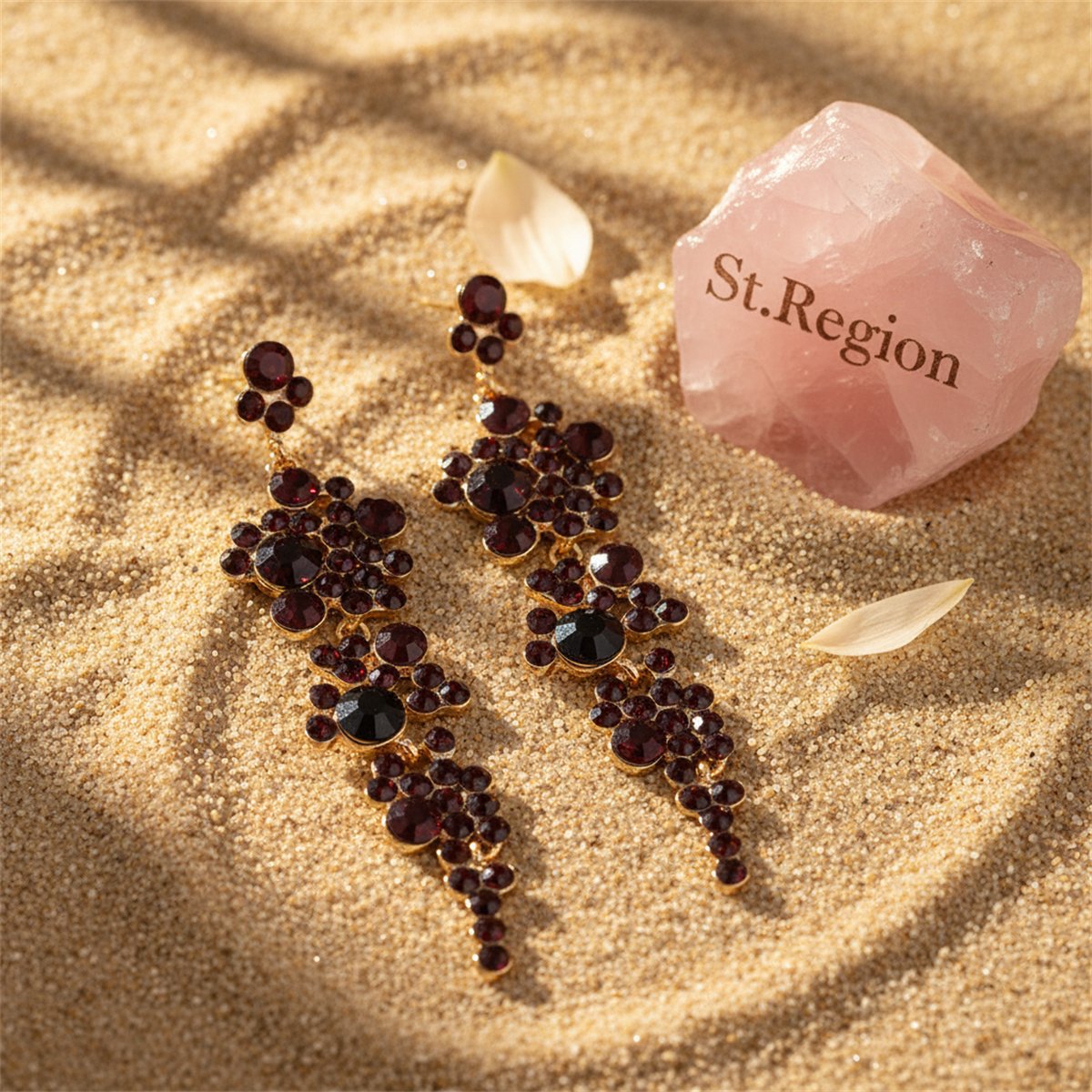 Black Cubic Zirconia and 18K Gold-Plated Cluster Drop Earrings, gold drop earrings for women, detail close-up