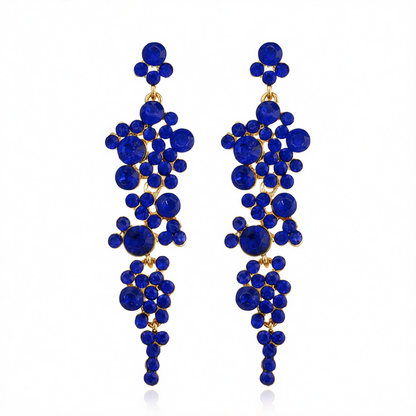 Blue Cubic Zirconia & 18K Gold-Plated Cluster Drop Earrings