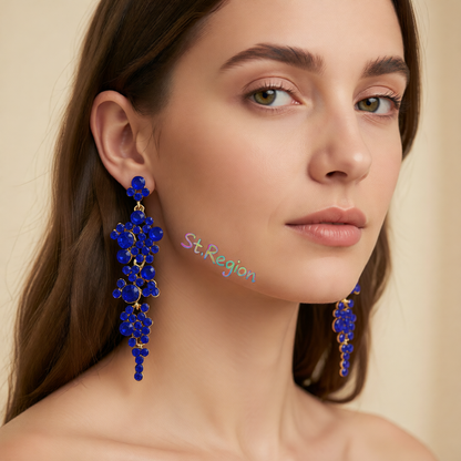 Blue Cubic Zirconia & 18K Gold-Plated Cluster Drop Earrings
