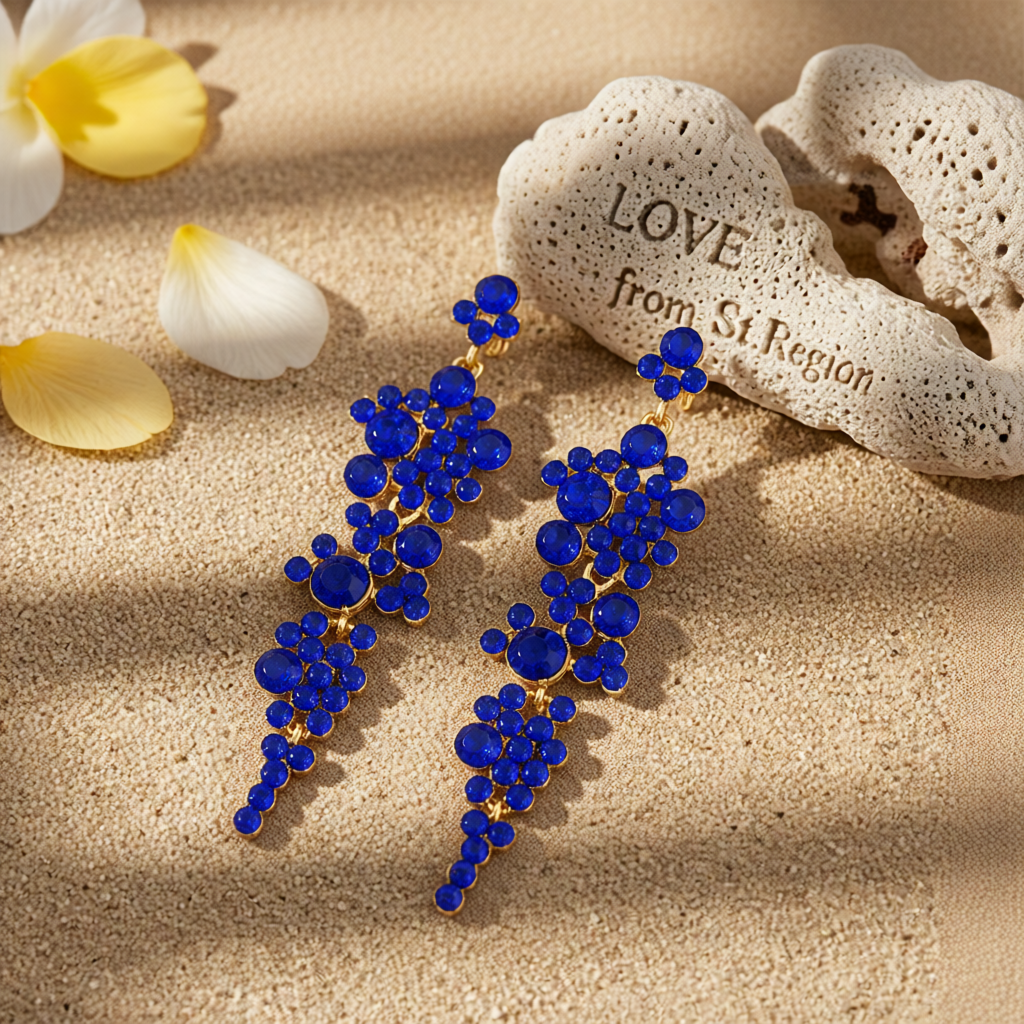 Blue Cubic Zirconia & 18K Gold-Plated Cluster Drop Earrings