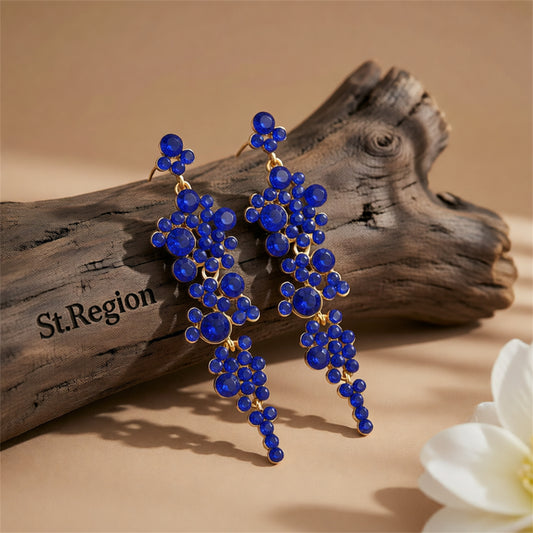 Blue Cubic Zirconia & 18K Gold-Plated Cluster Drop Earrings