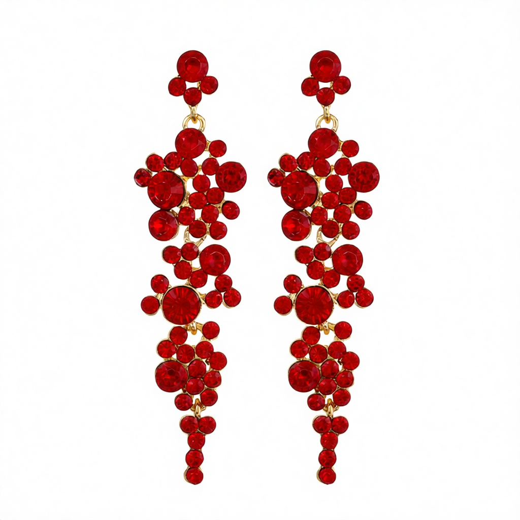 Red Cubic Zirconia & 18K Gold-Plated Cluster Drop Earrings