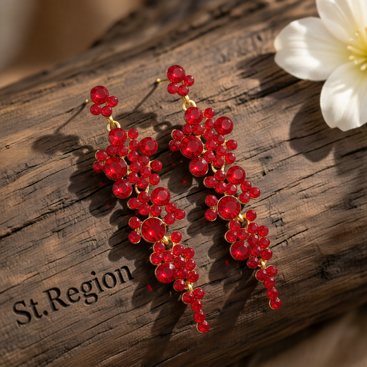 Red Cubic Zirconia & 18K Gold-Plated Cluster Drop Earrings