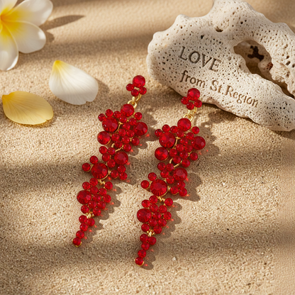Red Cubic Zirconia & 18K Gold-Plated Cluster Drop Earrings