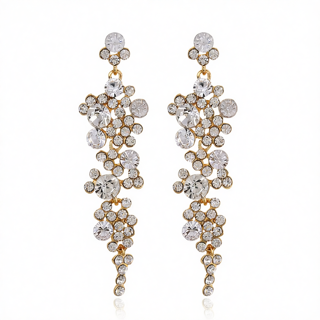 Clear Cubic Zirconia & 18K Gold-Plated Cluster Drop Earrings