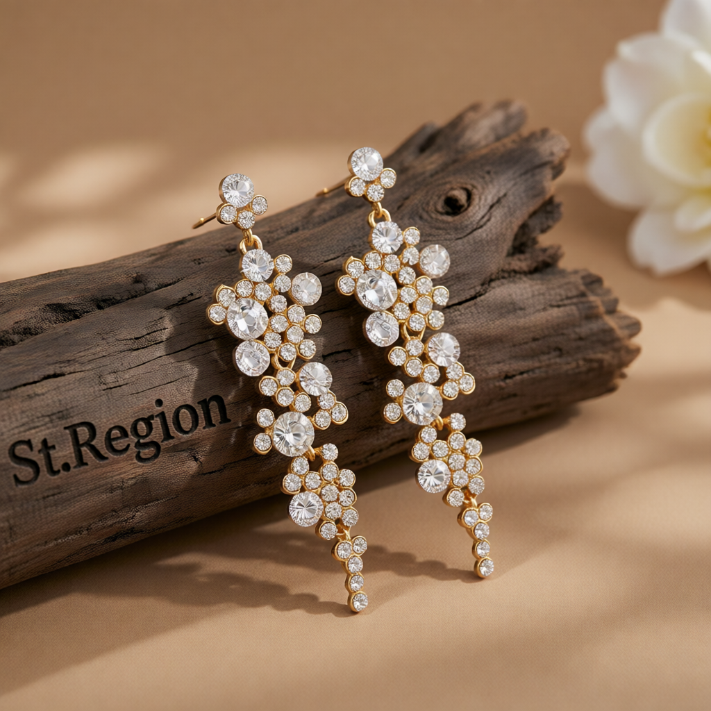 Clear Cubic Zirconia & 18K Gold-Plated Cluster Drop Earrings