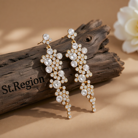 Clear Cubic Zirconia & 18K Gold-Plated Cluster Drop Earrings