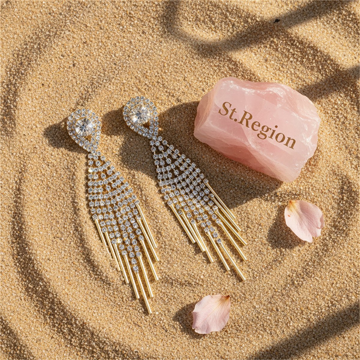 Cubic Zirconia and 18K Gold-Plated Bar Tassel Drop Earrings, gold drop earrings for women, detail close-up