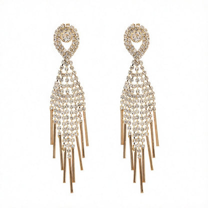 Cubic Zirconia and 18K Gold-Plated Bar Tassel Drop Earrings, gold drop earrings for women, vintage-inspired design, side view