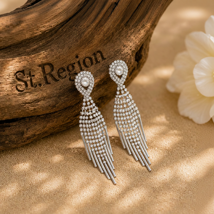 Cubic Zirconia & Silver-Plated Bar Tassel Drop Earrings