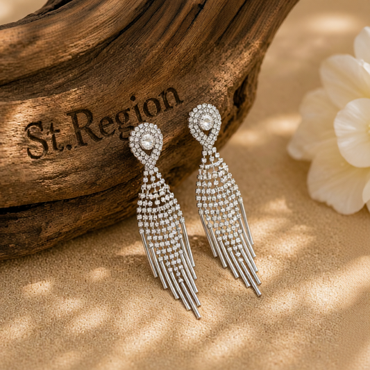 Cubic Zirconia & Silver-Plated Bar Tassel Drop Earrings