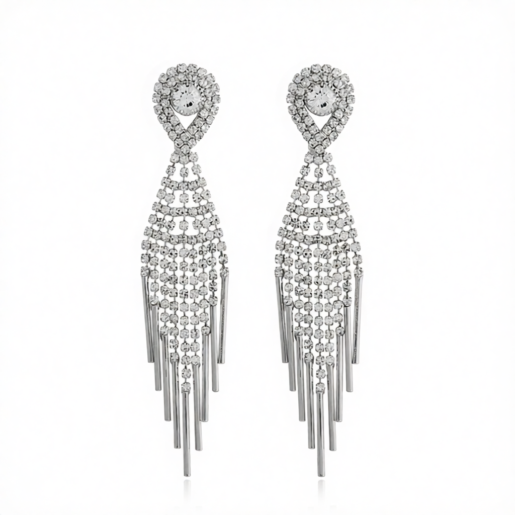 Cubic Zirconia & Silver-Plated Bar Tassel Drop Earrings