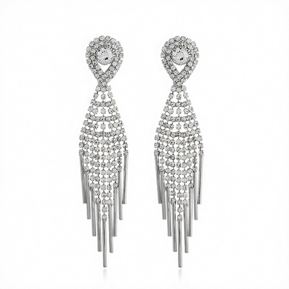 Cubic Zirconia & Silver-Plated Bar Tassel Drop Earrings