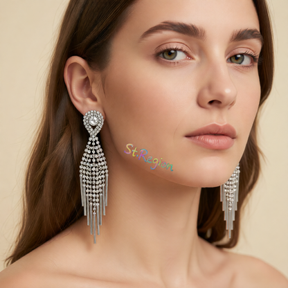 Cubic Zirconia & Silver-Plated Bar Tassel Drop Earrings