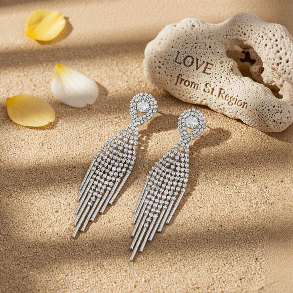 Cubic Zirconia & Silver-Plated Bar Tassel Drop Earrings