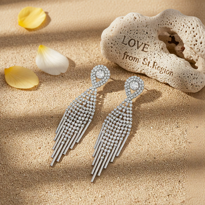 Cubic Zirconia & Silver-Plated Bar Tassel Drop Earrings
