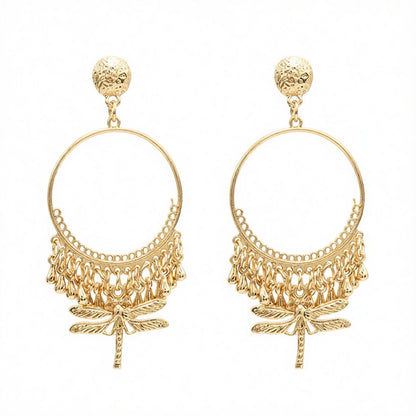 18K Gold-Plated Dragonfly Hoop Earrings, gold drop earrings for women, everyday style, side view