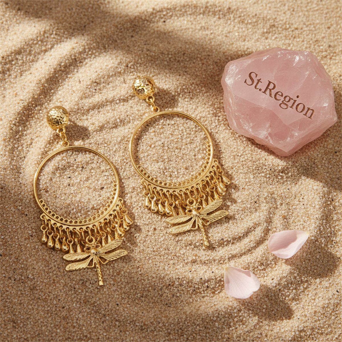 18K Gold-Plated Dragonfly Hoop Earrings, gold drop earrings for women, everyday style, detail close-up