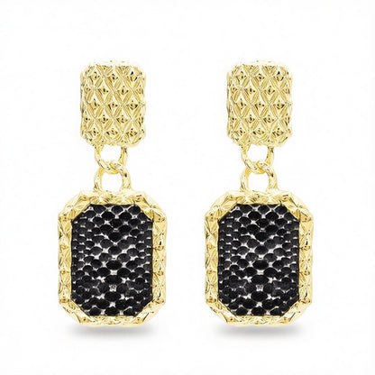 Gold-Plated and Black Snake-Print Square Drop Earrings, gold drop earrings for women, vintage-inspired design, side view
