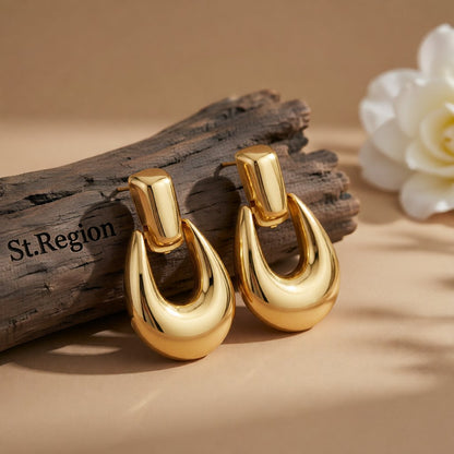 18K Gold-Plated Door Catch Drop Earrings, gold drop earrings for women, botanical inspired, front view