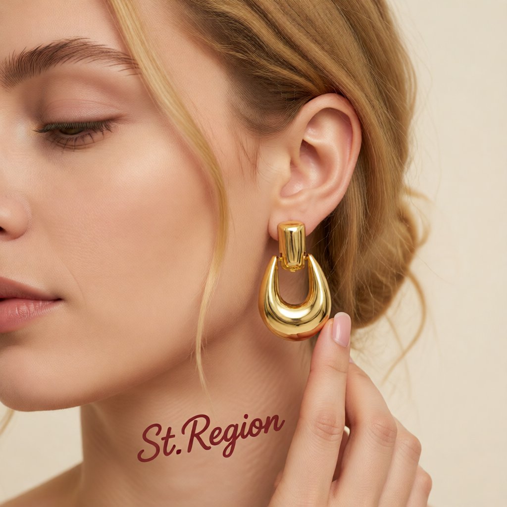 18K Gold-Plated Door Catch Drop Earrings, gold drop earrings for women, botanical inspired, styled look