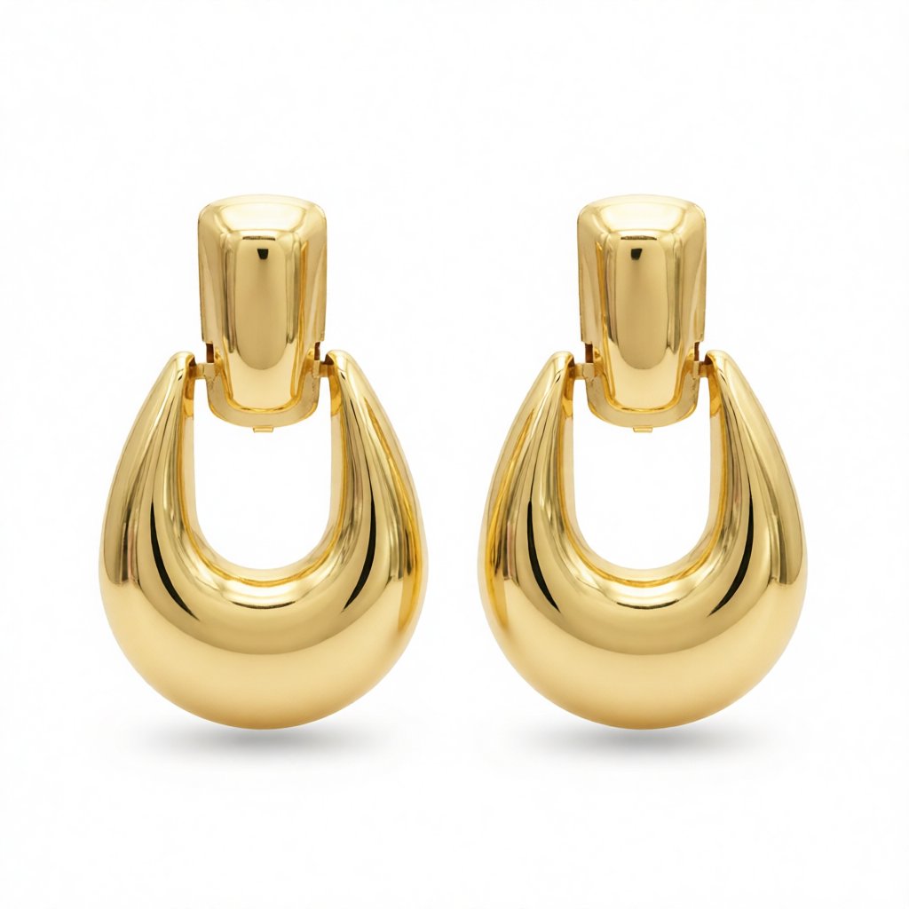 18K Gold-Plated Door Catch Drop Earrings, gold drop earrings for women, botanical inspired, side view