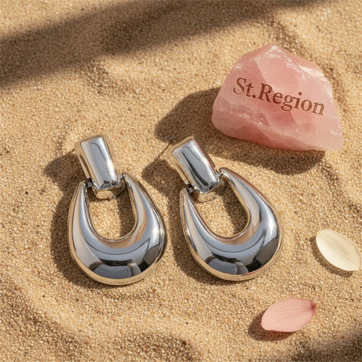Silver-Plated Oval Drop Earrings, silver drop earrings for women, everyday style, detail close-up
