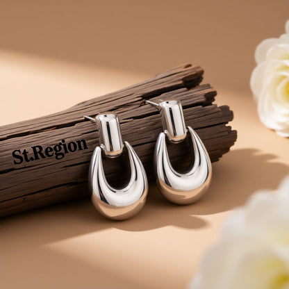 Silver-Plated Oval Drop Earrings, silver drop earrings for women, everyday style, front view
