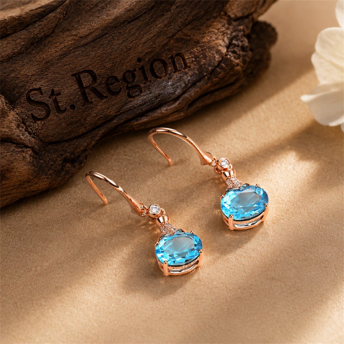 Sky Blue Crystal Oval Drop Earrings, drop earrings for women, everyday style, front view