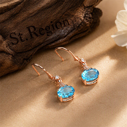 Sky Blue Crystal Oval Drop Earrings, drop earrings for women, everyday style, front view