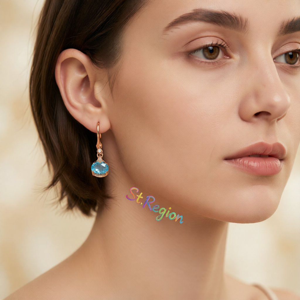 Sky Blue Crystal Oval Drop Earrings, drop earrings for women, everyday style, styled look