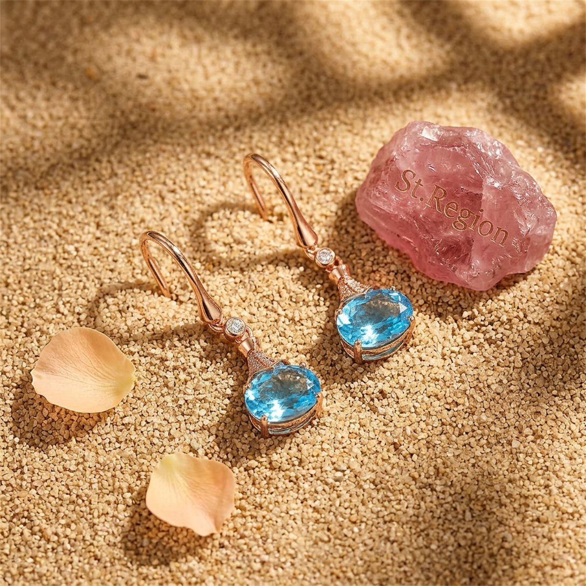 Sky Blue Crystal Oval Drop Earrings, drop earrings for women, everyday style, detail close-up