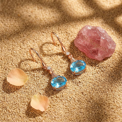 Sky Blue Crystal Oval Drop Earrings, drop earrings for women, everyday style, detail close-up