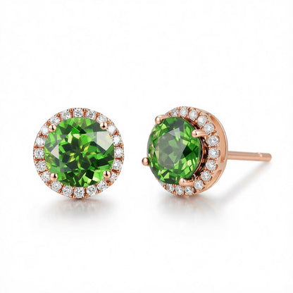 Green Crystal & Cubic Zirconia Round Stud Earrings