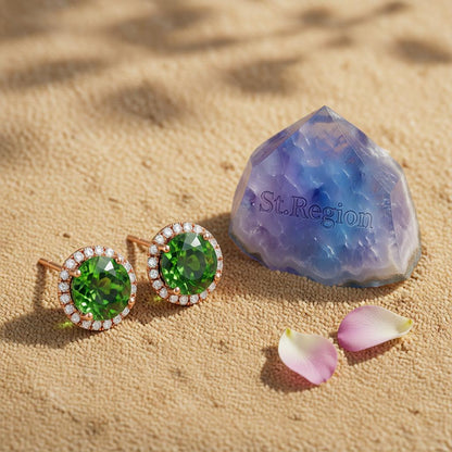 Green Crystal & Cubic Zirconia Round Stud Earrings