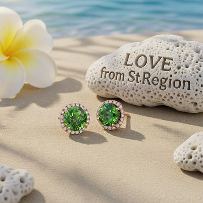 Green Crystal & Cubic Zirconia Round Stud Earrings