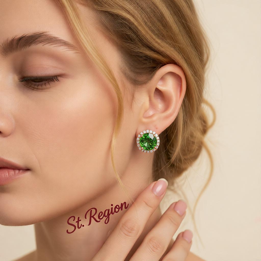Green Crystal & Cubic Zirconia Round Stud Earrings