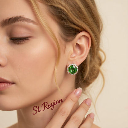 Green Crystal & Cubic Zirconia Round Stud Earrings