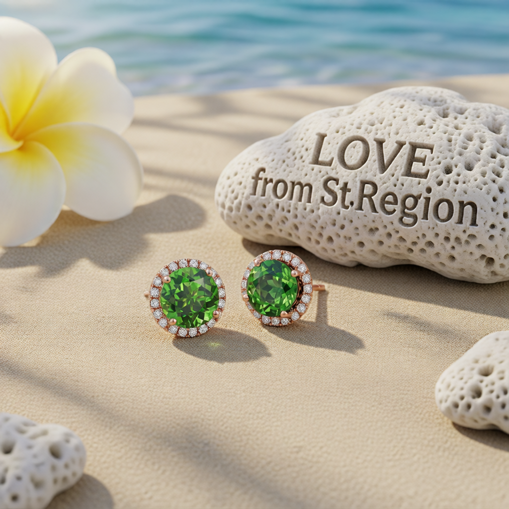 Green Crystal & Cubic Zirconia Round Stud Earrings