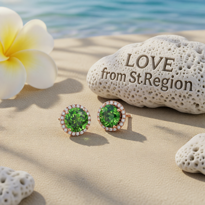 Green Crystal & Cubic Zirconia Round Stud Earrings