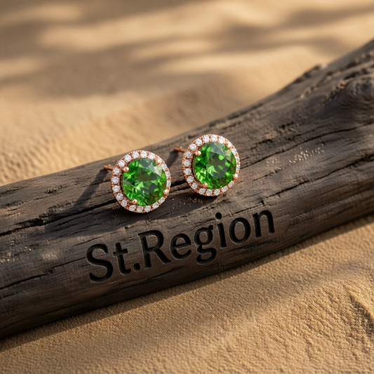 Green Crystal & Cubic Zirconia Round Stud Earrings