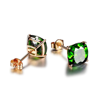 Green Crystal & 18K Rose Gold-Plated Square Stud Earrings