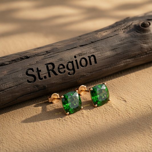 Green Crystal & 18K Rose Gold-Plated Square Stud Earrings