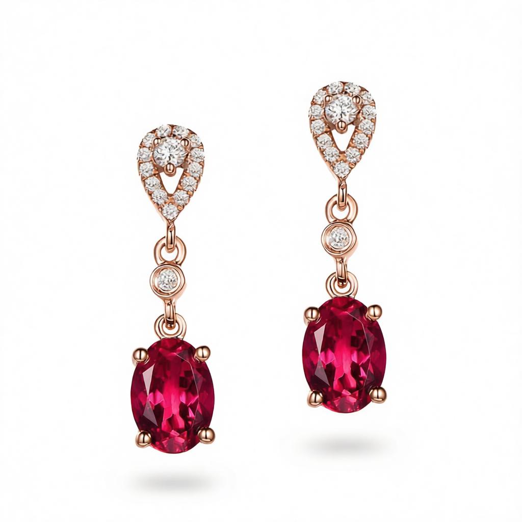 Red and White Cubic Zirconia Oval Drop Earrings, drop earrings for women, everyday style, side view
