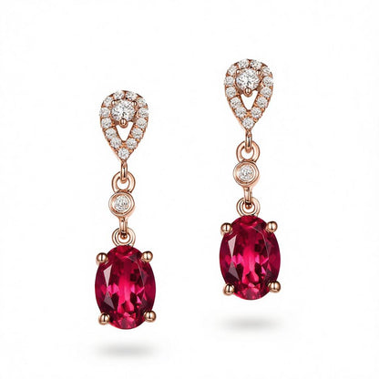 Red and White Cubic Zirconia Oval Drop Earrings, drop earrings for women, everyday style, side view