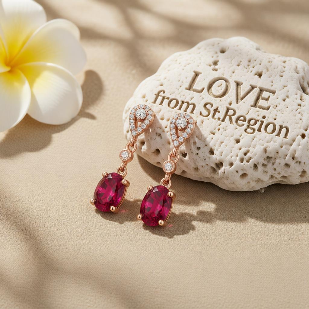 Red and White Cubic Zirconia Oval Drop Earrings, drop earrings for women, everyday style, lifestyle look